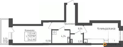 1-комн. квартира, 41.29 м&sup2;