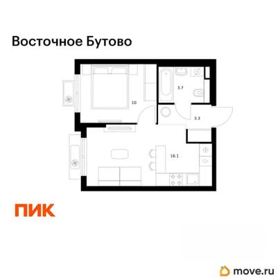 1-комн. квартира, 33.1 м&sup2;