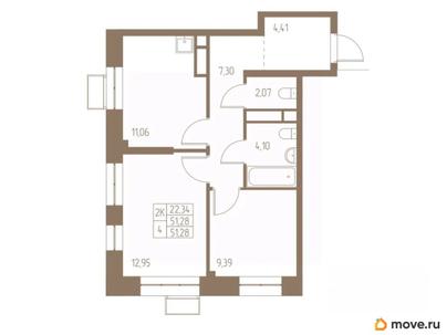 2-комн. квартира, 51.28 м&sup2;