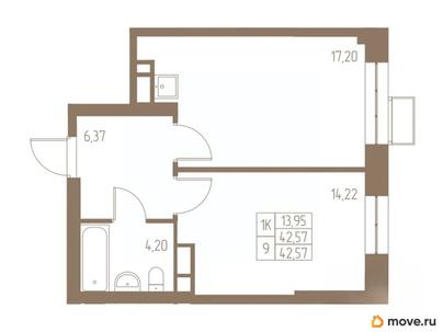 1-комн. квартира, 41.99 м&sup2;