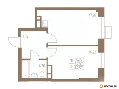 1-комн. квартира, 41.99 м&sup2;