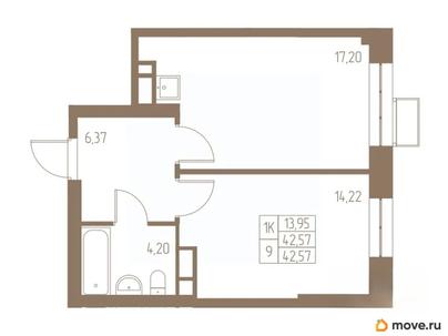 1-комн. квартира, 41.99 м&sup2;