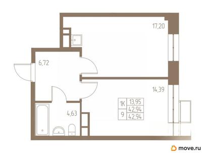 1-комн. квартира, 42.94 м&sup2;