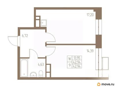 1-комн. квартира, 42.94 м&sup2;