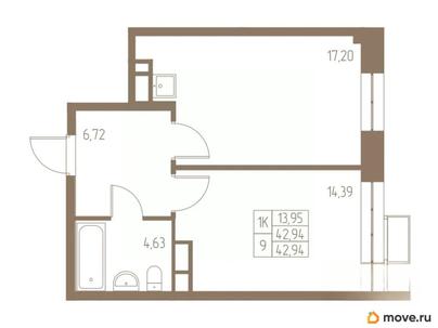 1-комн. квартира, 42.94 м&sup2;