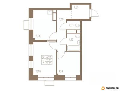 2-комн. квартира, 51.28 м&sup2;