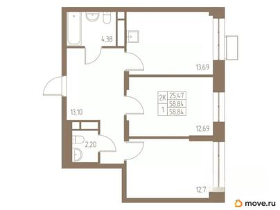 2-комн. квартира, 58.84 м&sup2;