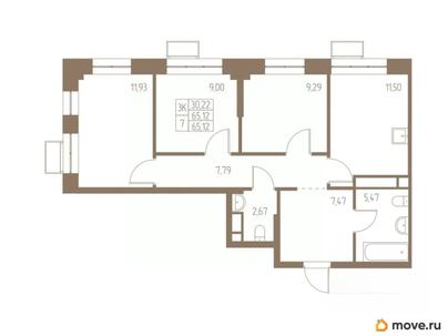 3-комн. квартира, 65.12 м&sup2;