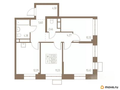 3-комн. квартира, 70.61 м&sup2;
