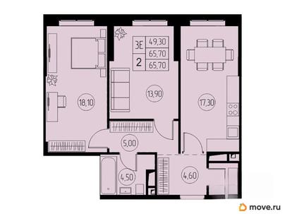 3-комн. квартира, 65.7 м&sup2;