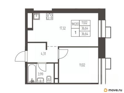 1-комн. квартира, 36.6 м&sup2;