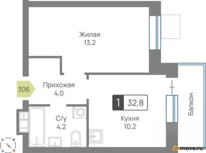 1-комн. квартира, 32.8 м&sup2;