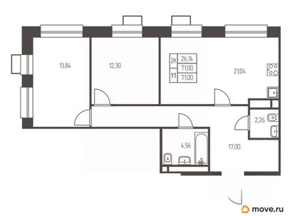 2-комн. квартира, 71 м&sup2;