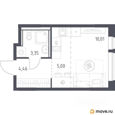 1-комн. квартира, 22.82 м&sup2;