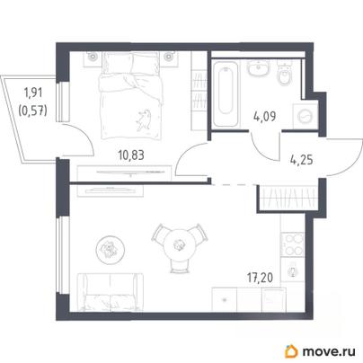 1-комн. квартира, 36.94 м&sup2;