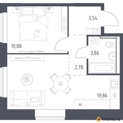 1-комн. квартира, 40.92 м&sup2;