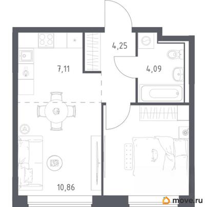 1-комн. квартира, 37.13 м&sup2;