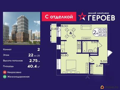 2-комн. квартира, 40.4 м&sup2;