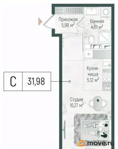 студия, 33.4 м&sup2;