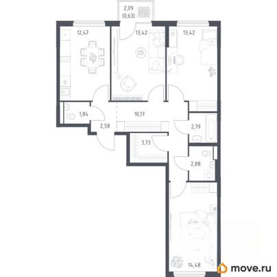 3-комн. квартира, 78.41 м&sup2;