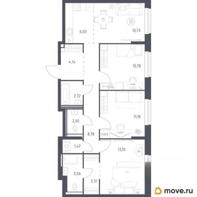 3-комн. квартира, 77.8 м&sup2;