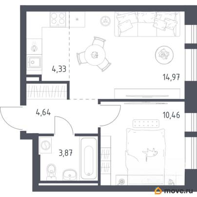 1-комн. квартира, 38.27 м&sup2;