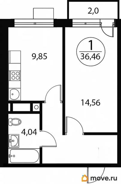 1-комн. квартира, 36.46 м&sup2;