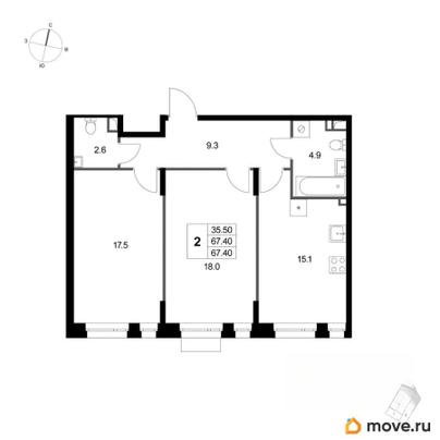 2-комн. квартира, 67.4 м&sup2;