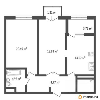 2-комн. квартира, 76.69 м&sup2;