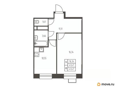 1-комн. квартира, 41.5 м&sup2;