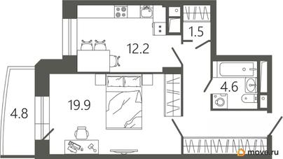 1-комн. квартира, 49.3 м&sup2;