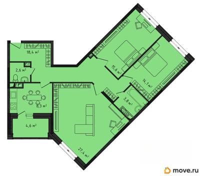 3-комн. квартира, 90.1 м&sup2;