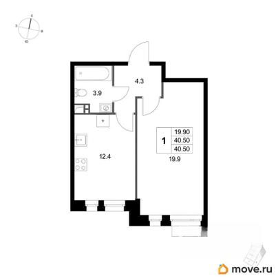 1-комн. квартира, 40.5 м&sup2;