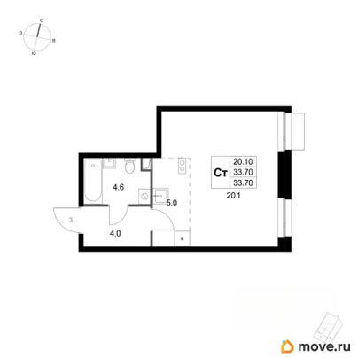 студия, 33.7 м&sup2;