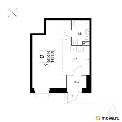 студия, 38.2 м&sup2;