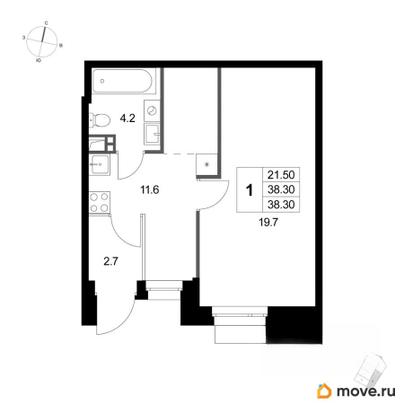1-комн. квартира, 38.3 м&sup2;
