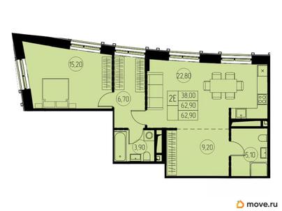 2-комн. квартира, 62.9 м&sup2;