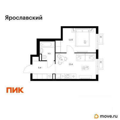 1-комн. квартира, 33.9 м&sup2;