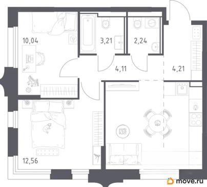 2-комн. квартира, 53 м&sup2;