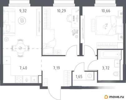 2-комн. квартира, 50.3 м&sup2;