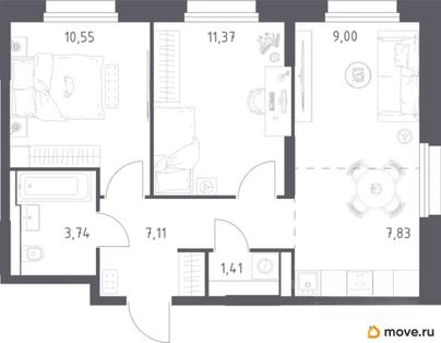2-комн. квартира, 51 м&sup2;