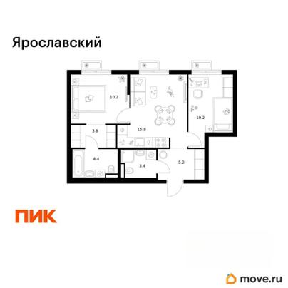 2-комн. квартира, 53 м&sup2;