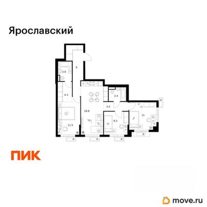 3-комн. квартира, 73.6 м&sup2;