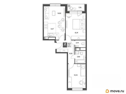 2-комн. квартира, 62.74 м&sup2;