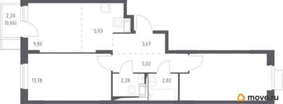 2-комн. квартира, 57.8 м&sup2;