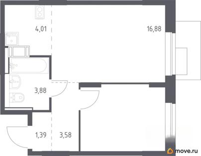 1-комн. квартира, 40.4 м&sup2;