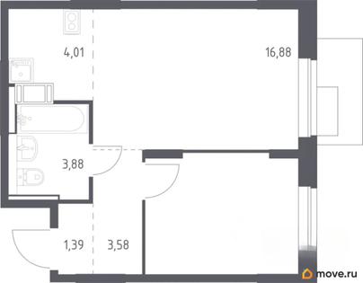 1-комн. квартира, 40.4 м&sup2;
