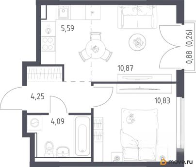 2-комн. квартира, 35.9 м&sup2;