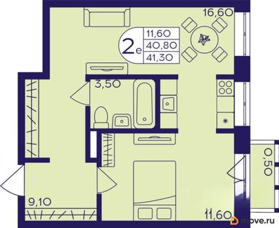 2-комн. квартира, 41.3 м&sup2;