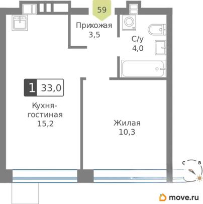 1-комн. квартира, 33 м&sup2;